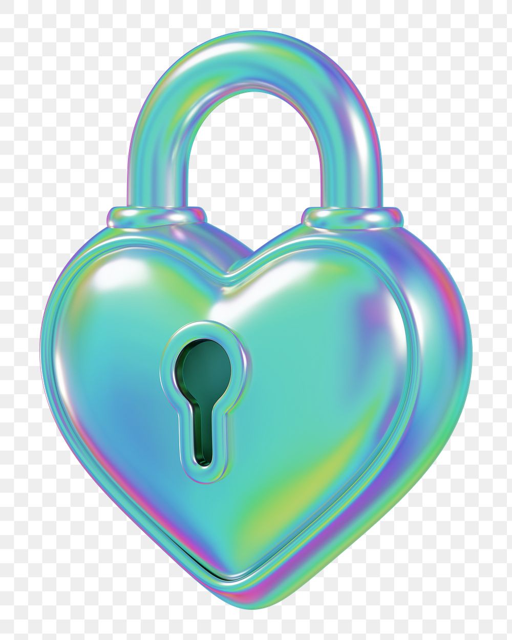 Holographic heart padlock png 3D element, transparent background