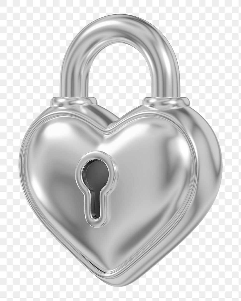 Silver heart padlock png 3D element, transparent background