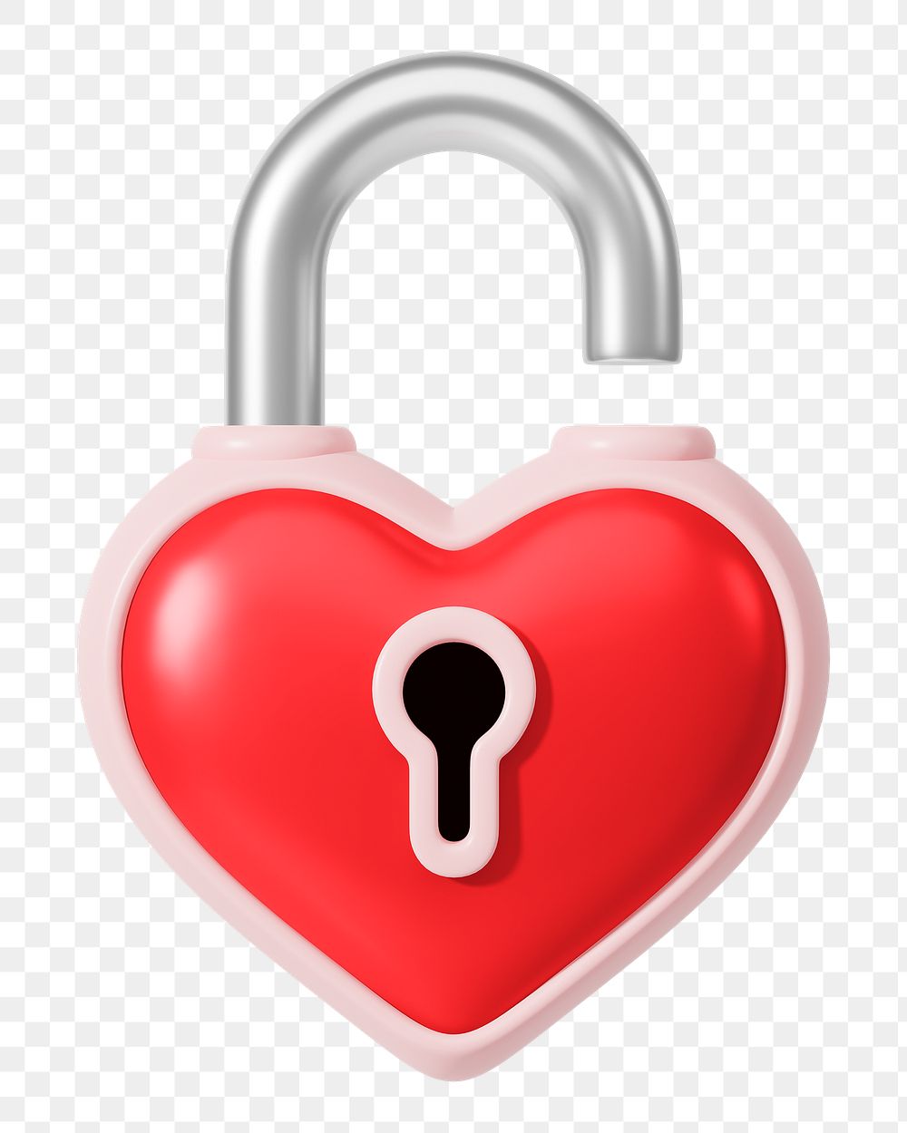 Red heart padlock png 3D element, transparent background