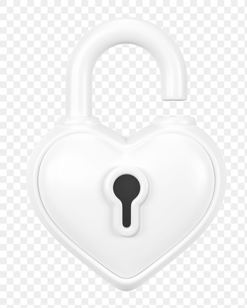 White heart padlock png 3D element, transparent background