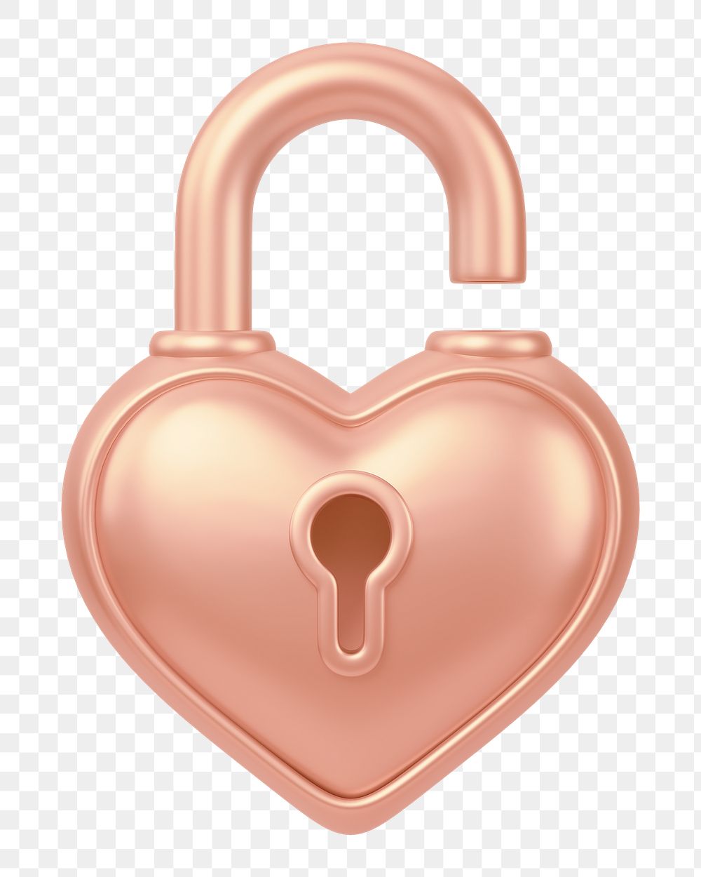 Copper heart padlock png 3D element, transparent background
