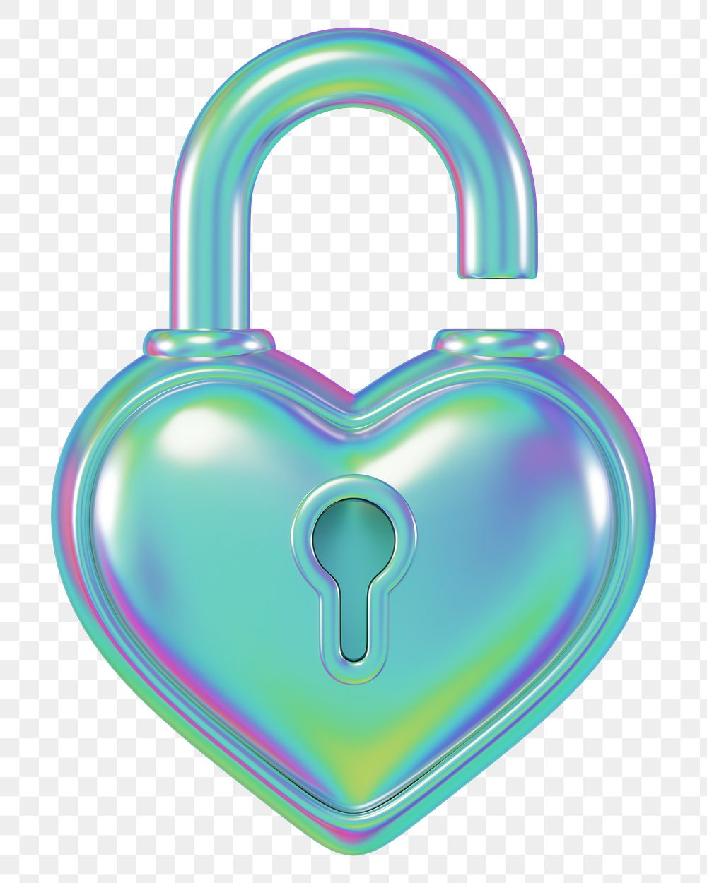 Holographic heart padlock png 3D element, transparent background