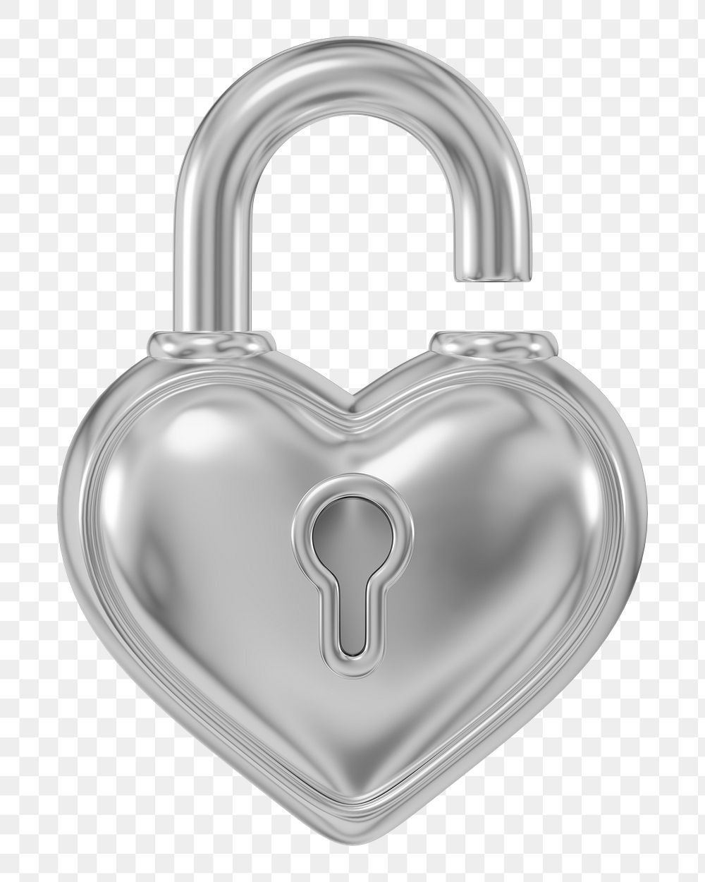 Silver heart padlock png 3D element, transparent background