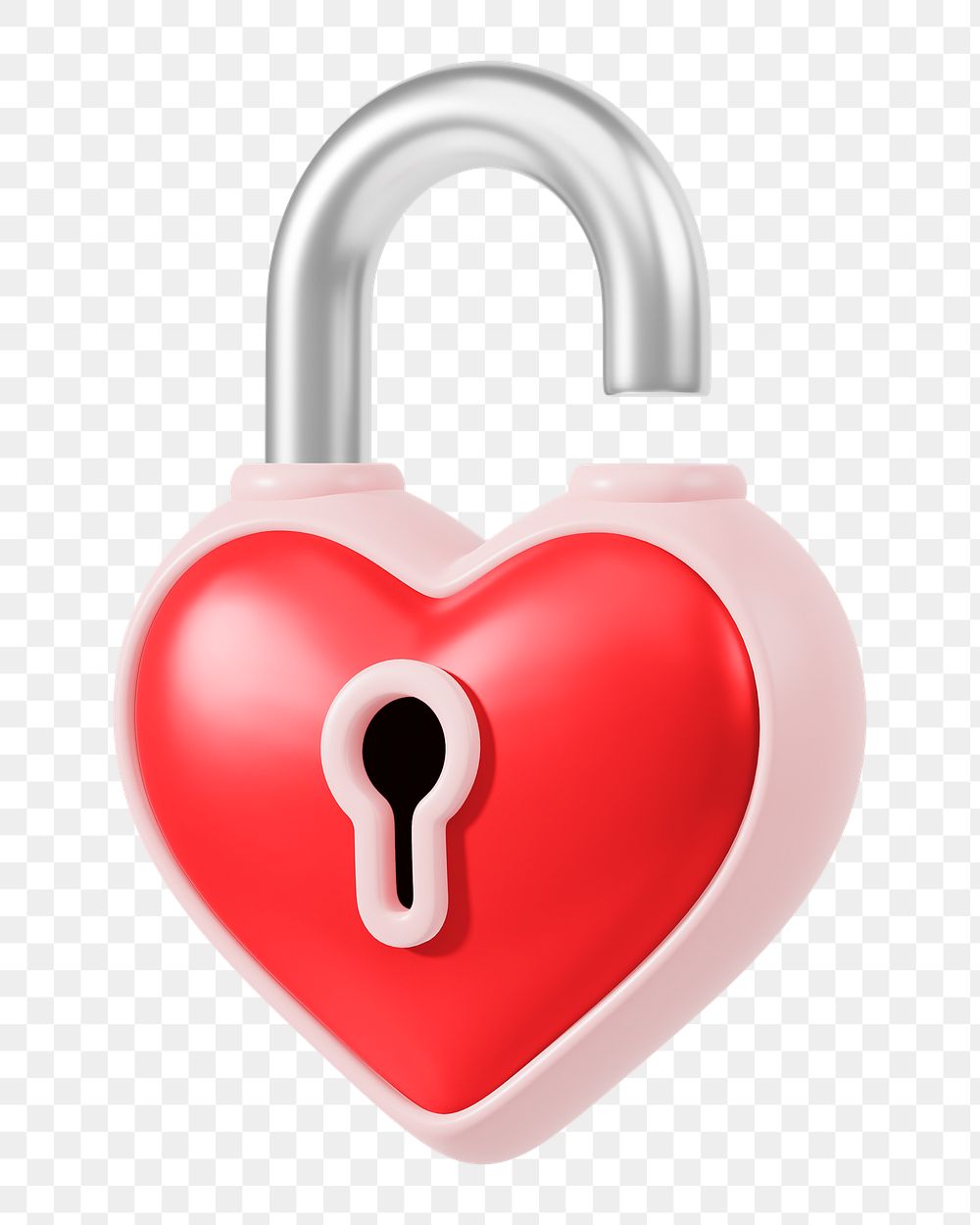 Red heart padlock png 3D element, transparent background