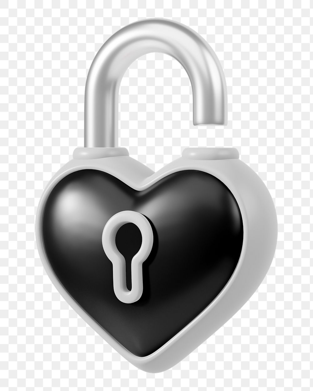 Black heart padlock png 3D element, transparent background