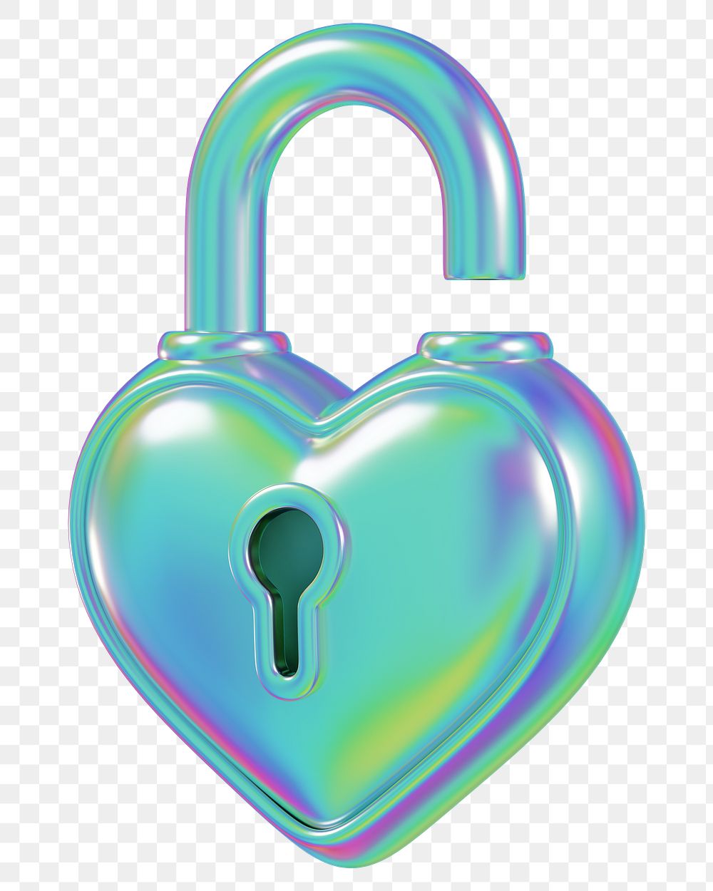 Holographic heart padlock png 3D element, transparent background