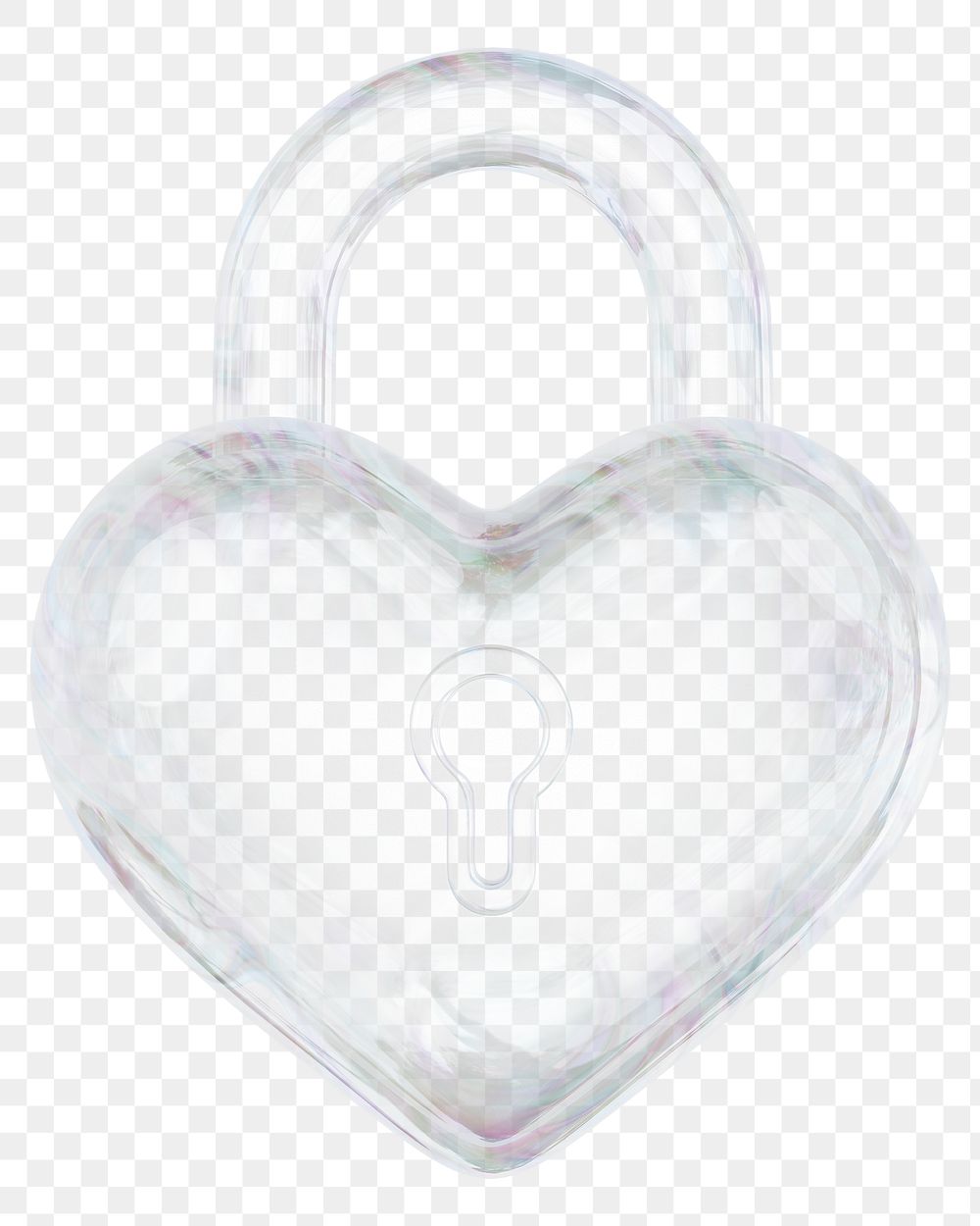 Glass heart padlock png 3D element, transparent background