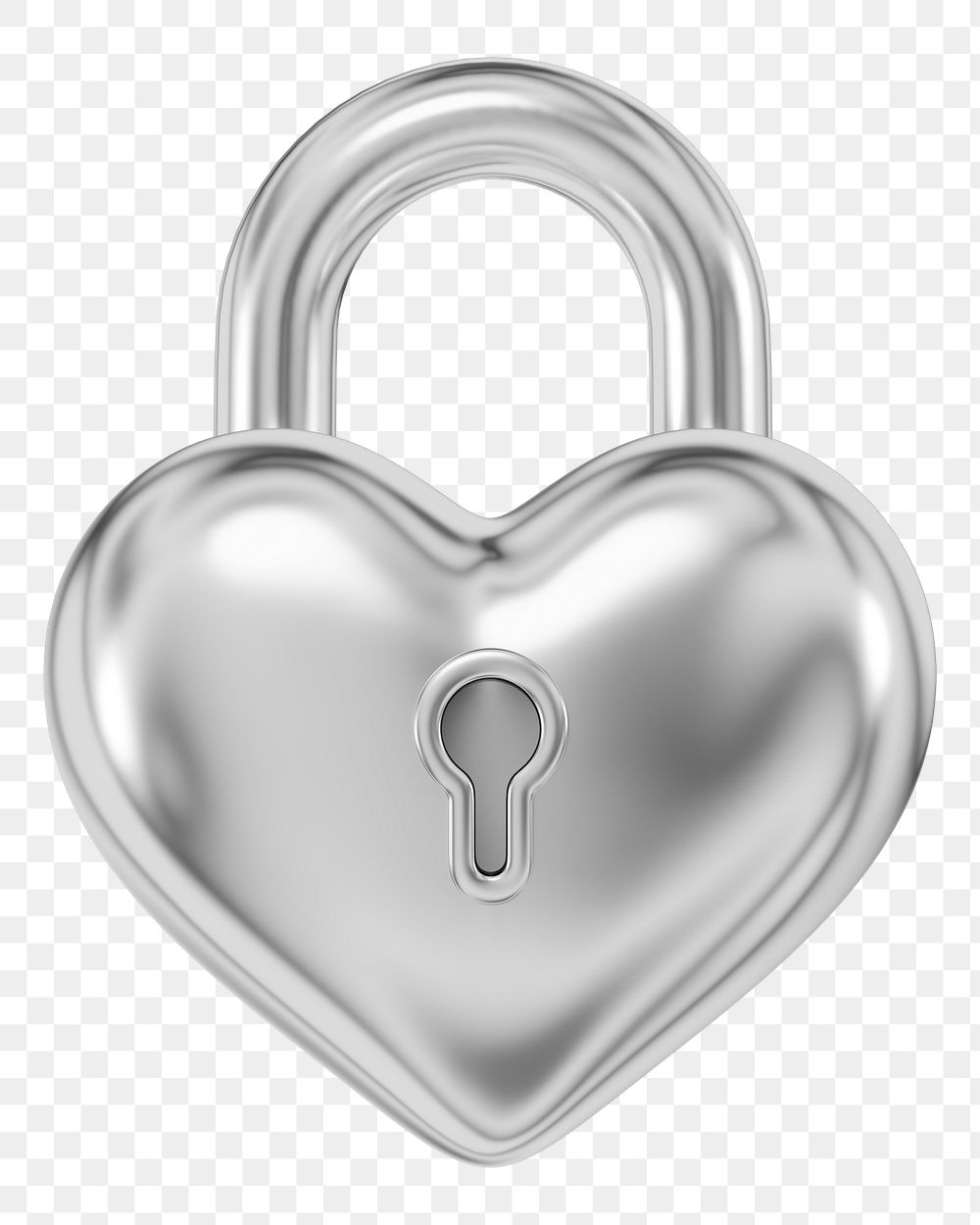 Silver heart padlock png 3D element, transparent background