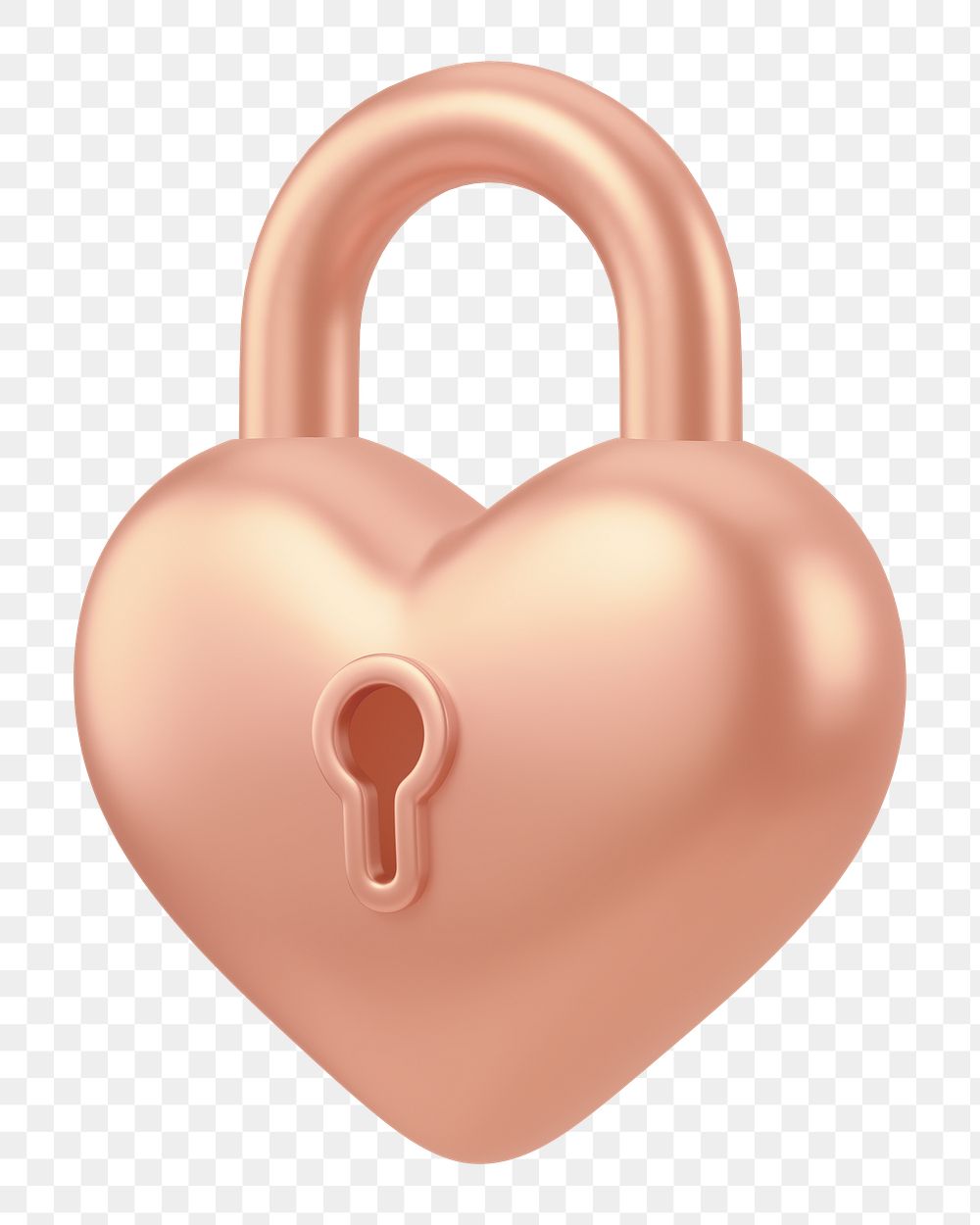 Copper heart padlock png 3D element, transparent background