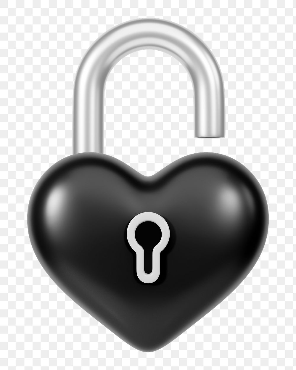 Black heart padlock png 3D element, transparent background