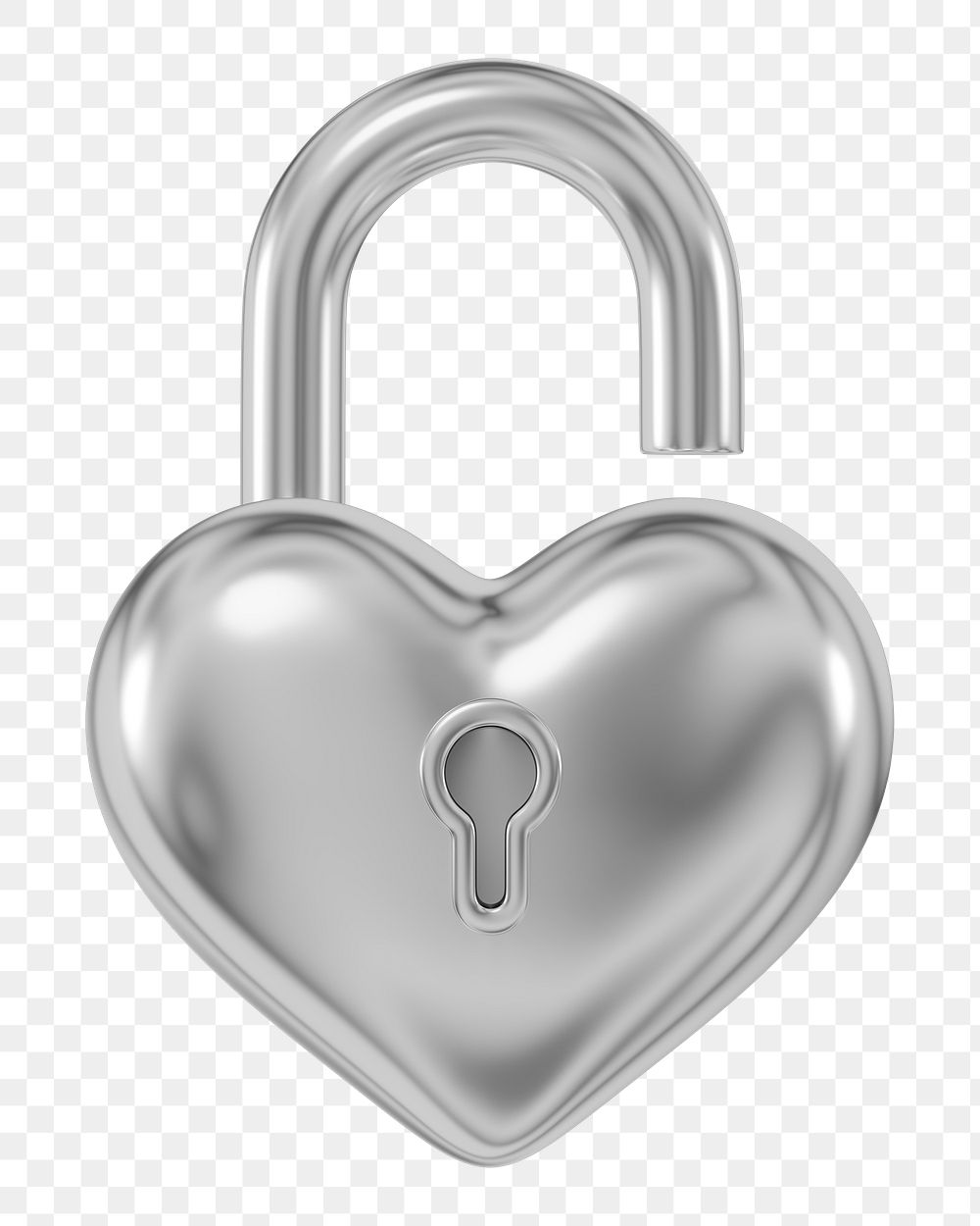 Silver heart padlock png 3D element, transparent background