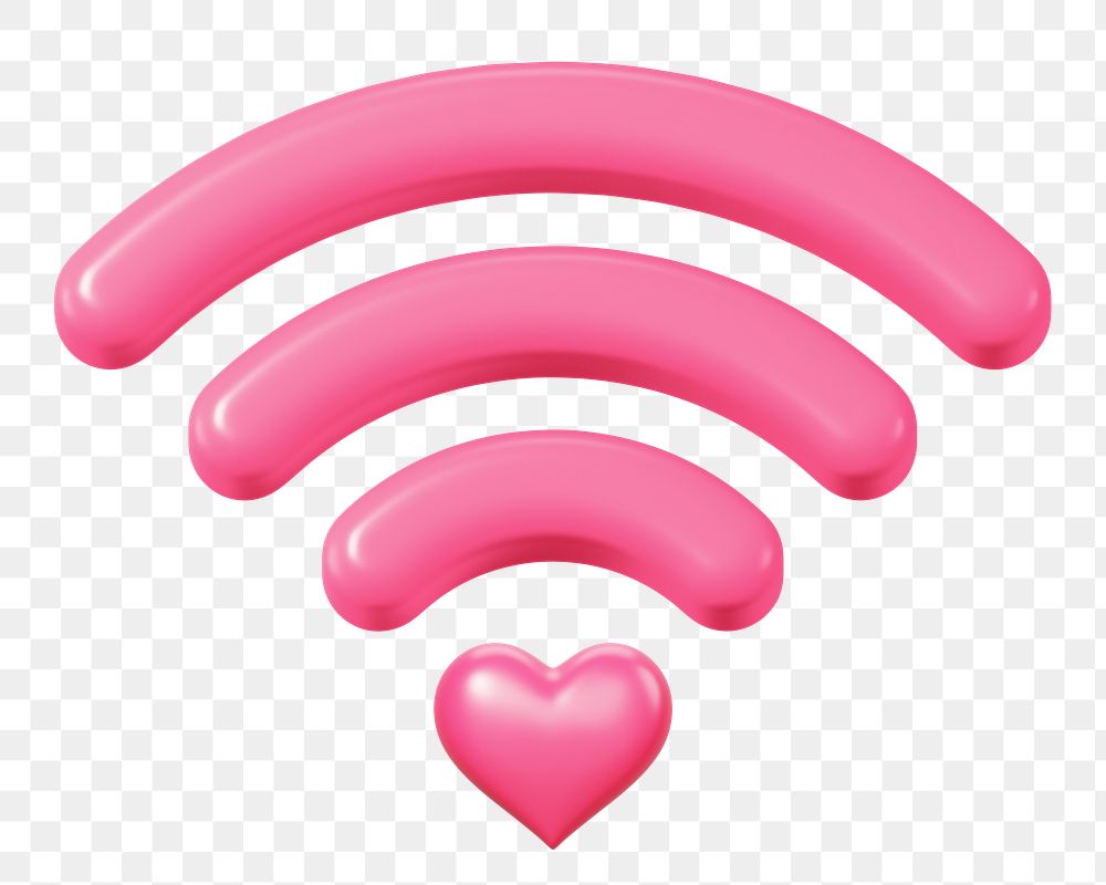 Pink wifi heart png 3D element, transparent background