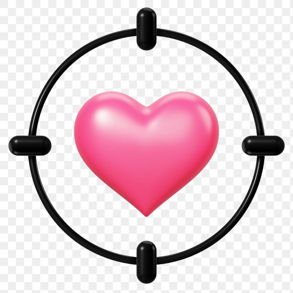 Pink targeted heart png 3D element, transparent background