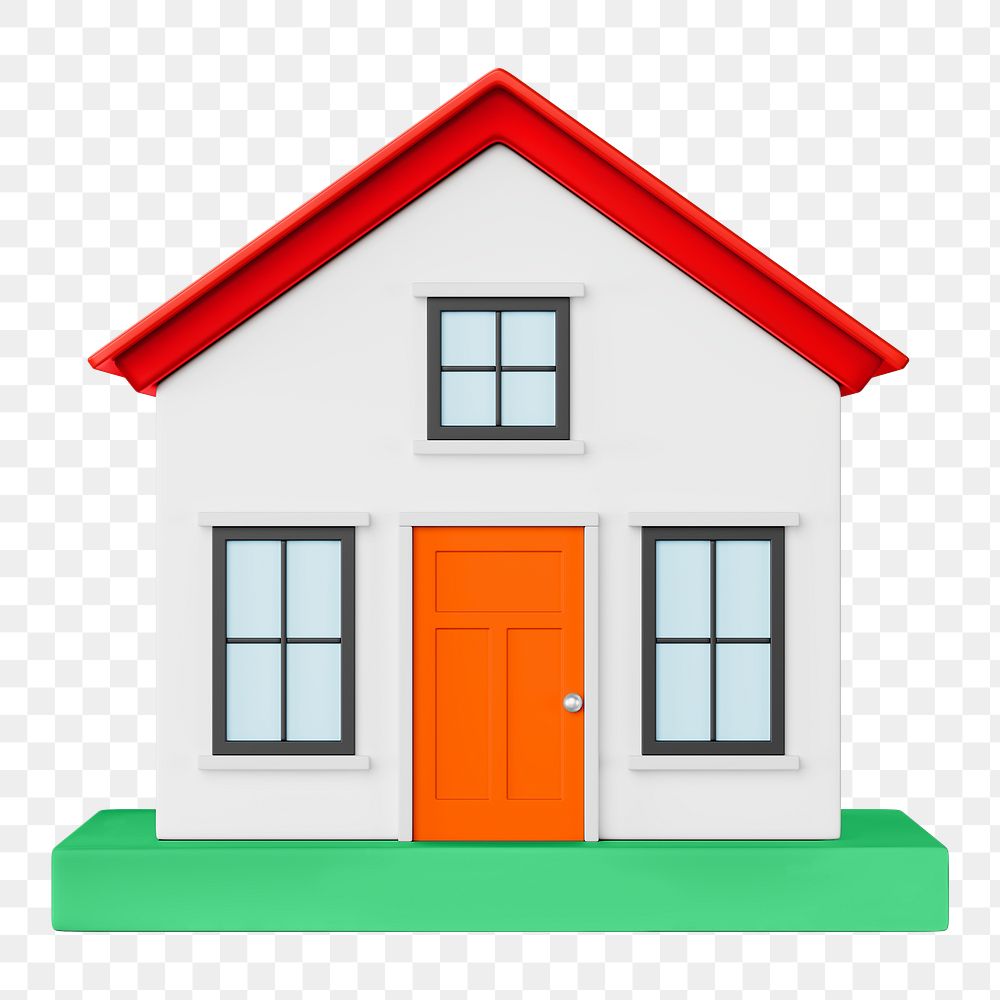 Simple house model png, 3D illustration, transparent background