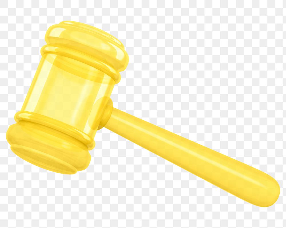 Yellow gavel png 3D element, transparent background