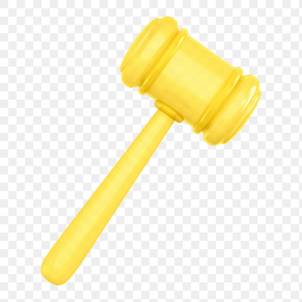 Yellow gavel png 3D element, transparent background