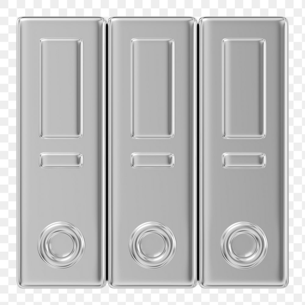 Silver stacked folders png 3D element, transparent background