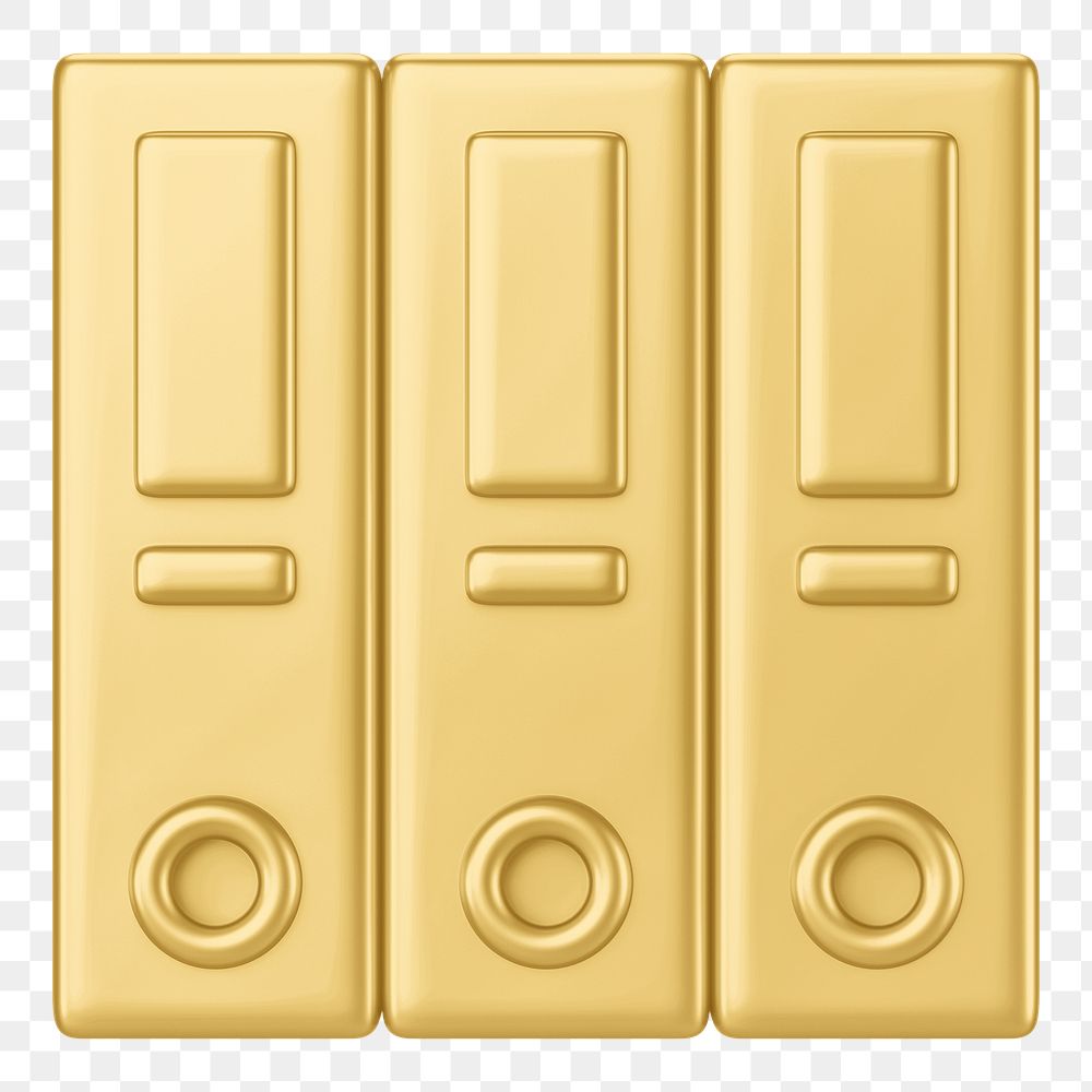 Gold stacked folders png 3D element, transparent background