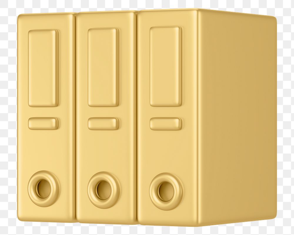 Gold stacked folders png 3D element, transparent background