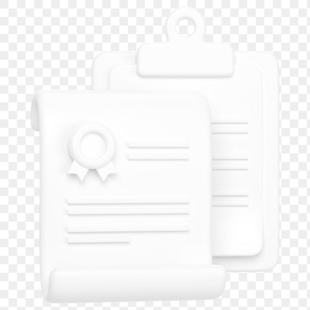 White certificate png 3D, transparent background