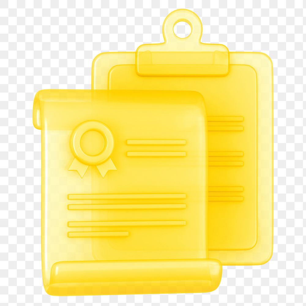 Yellow certificate paper png 3D, transparent background