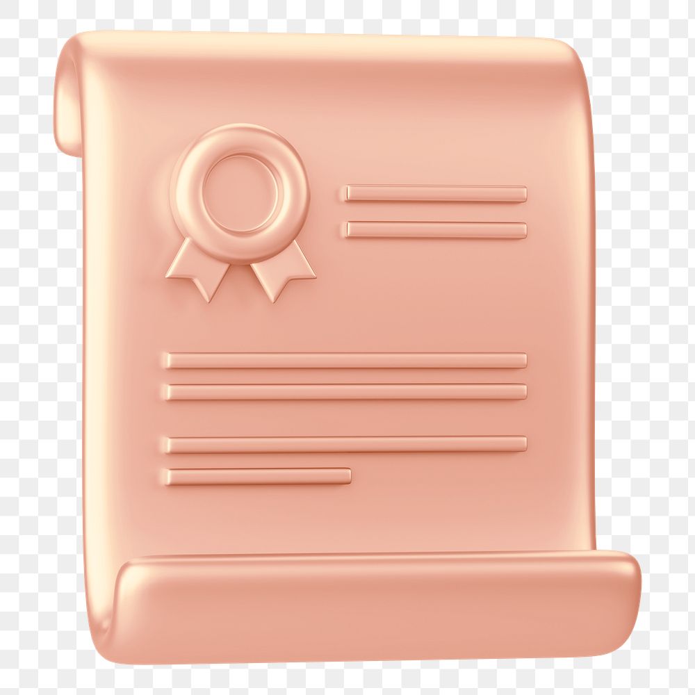 Rose gold certificate png 3D, transparent background