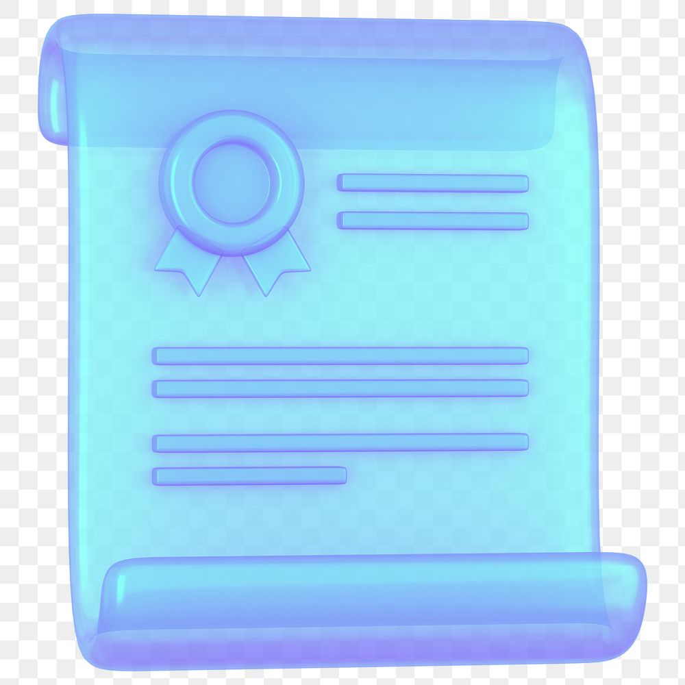 Blue certificate paper png 3D, transparent background