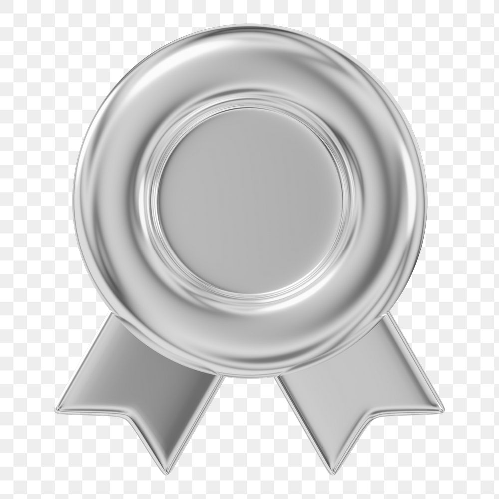 Silver winner badge png 3D, transparent background