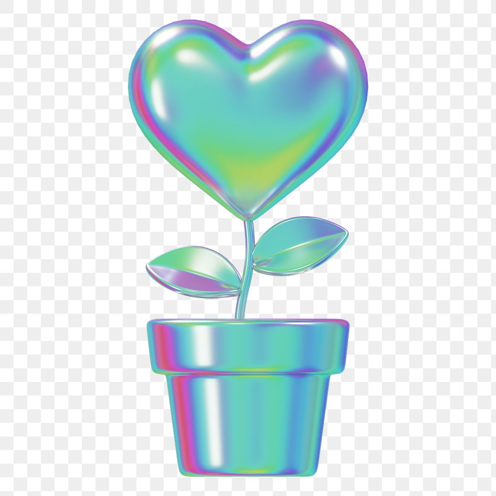 Iridescent heart plant png 3D element, transparent background