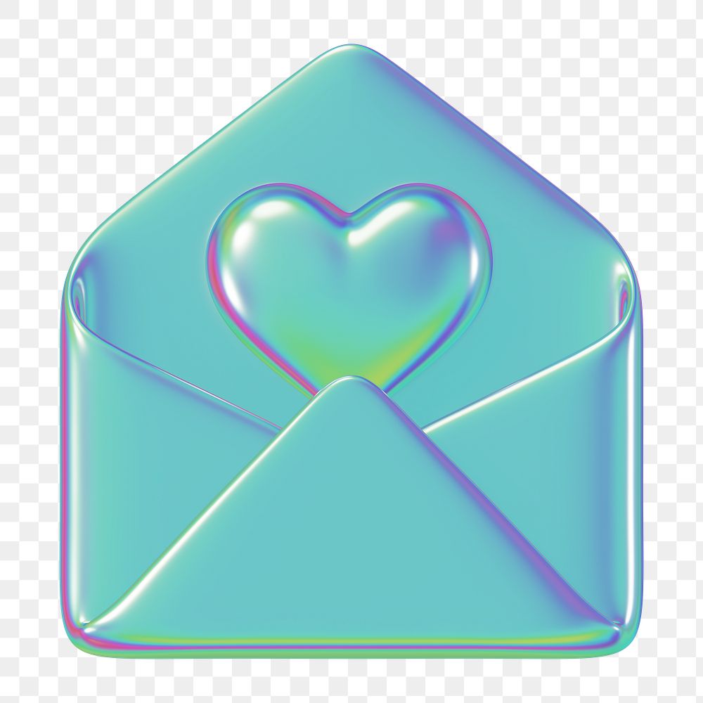 Metallic love letter png, 3D Valentine's illustration, transparent background
