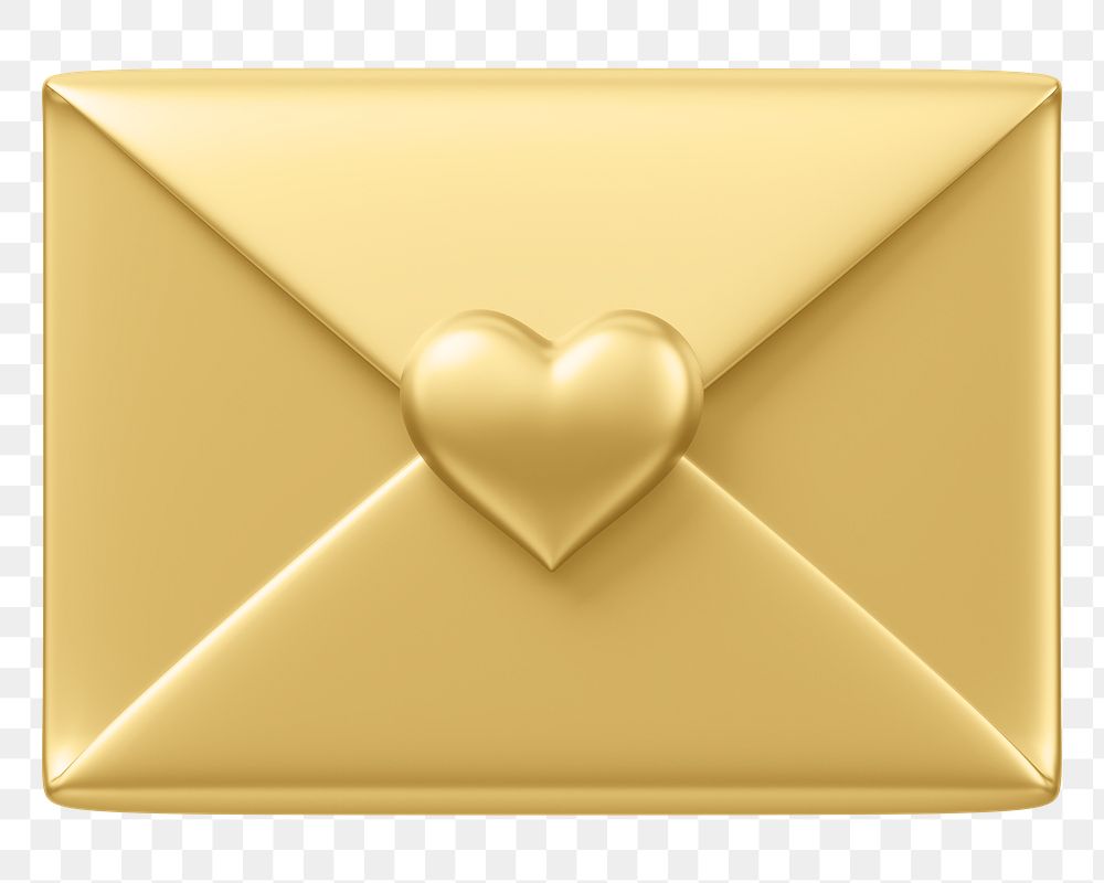 Golden love letter png, 3D Valentine's illustration, transparent background