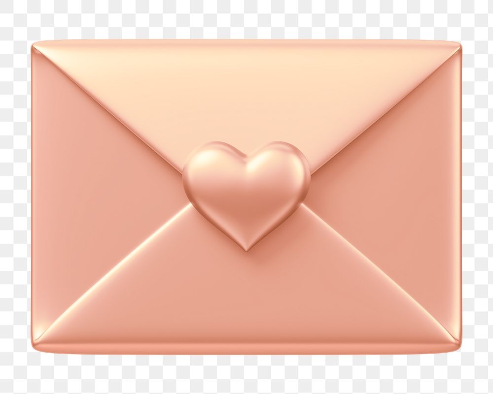 Pink gold love letter png, 3D Valentine's illustration, transparent background