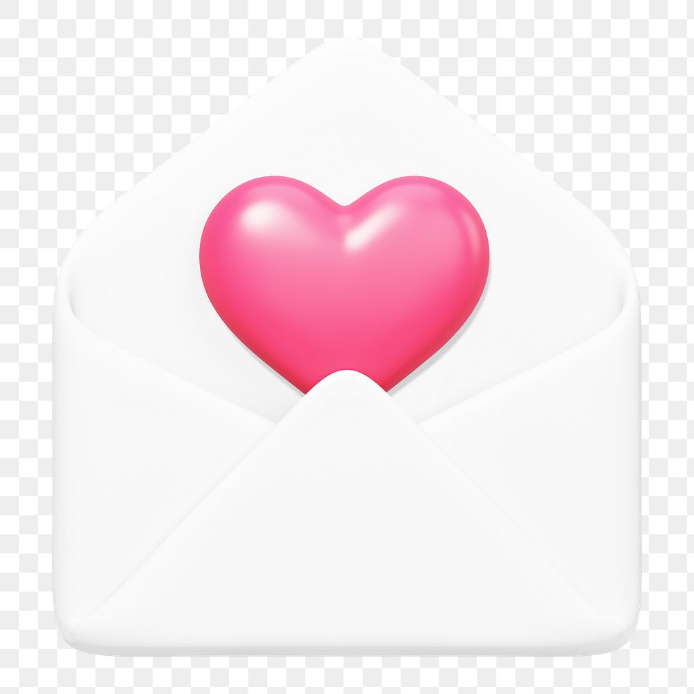 White love letter png, 3D Valentine's illustration, transparent background
