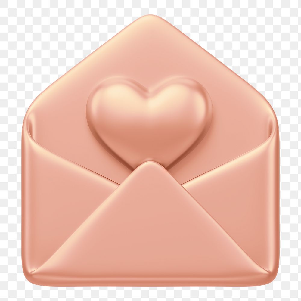 Pink gold love letter png, 3D Valentine's illustration, transparent background