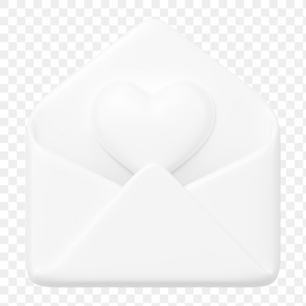 White love letter png, 3D Valentine's illustration, transparent background