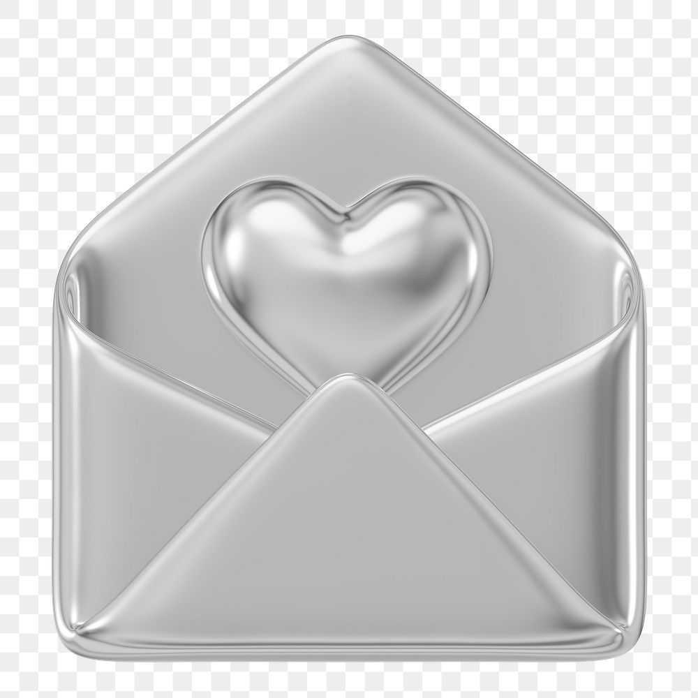 Silver love letter png, 3D Valentine's illustration, transparent background