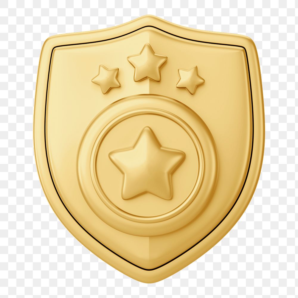 Gold police badge png 3D element, transparent background
