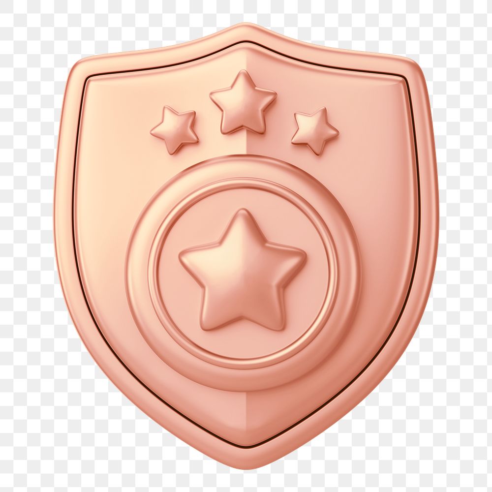 Rose gold police badge png 3D element, transparent background