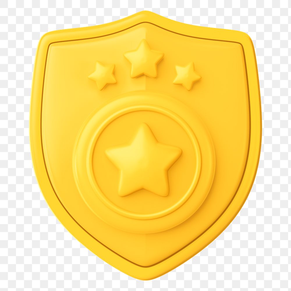 Yellow police badge png 3D element, transparent background