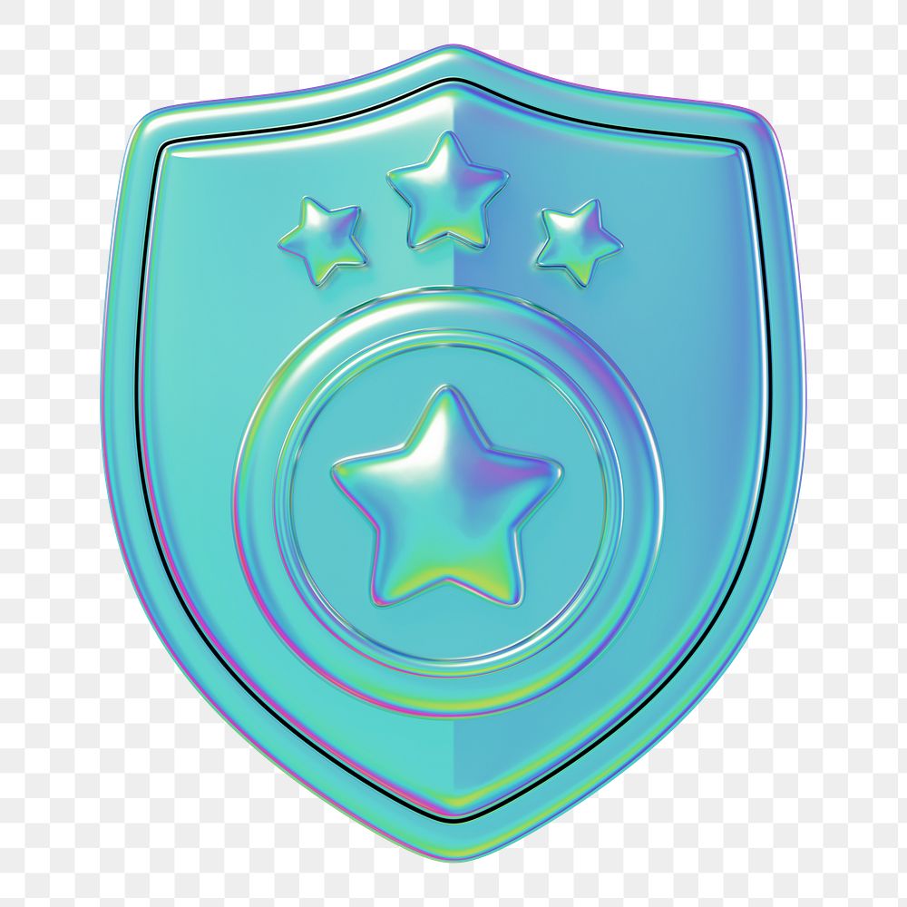 Blue metallic police badge png 3D element, transparent background