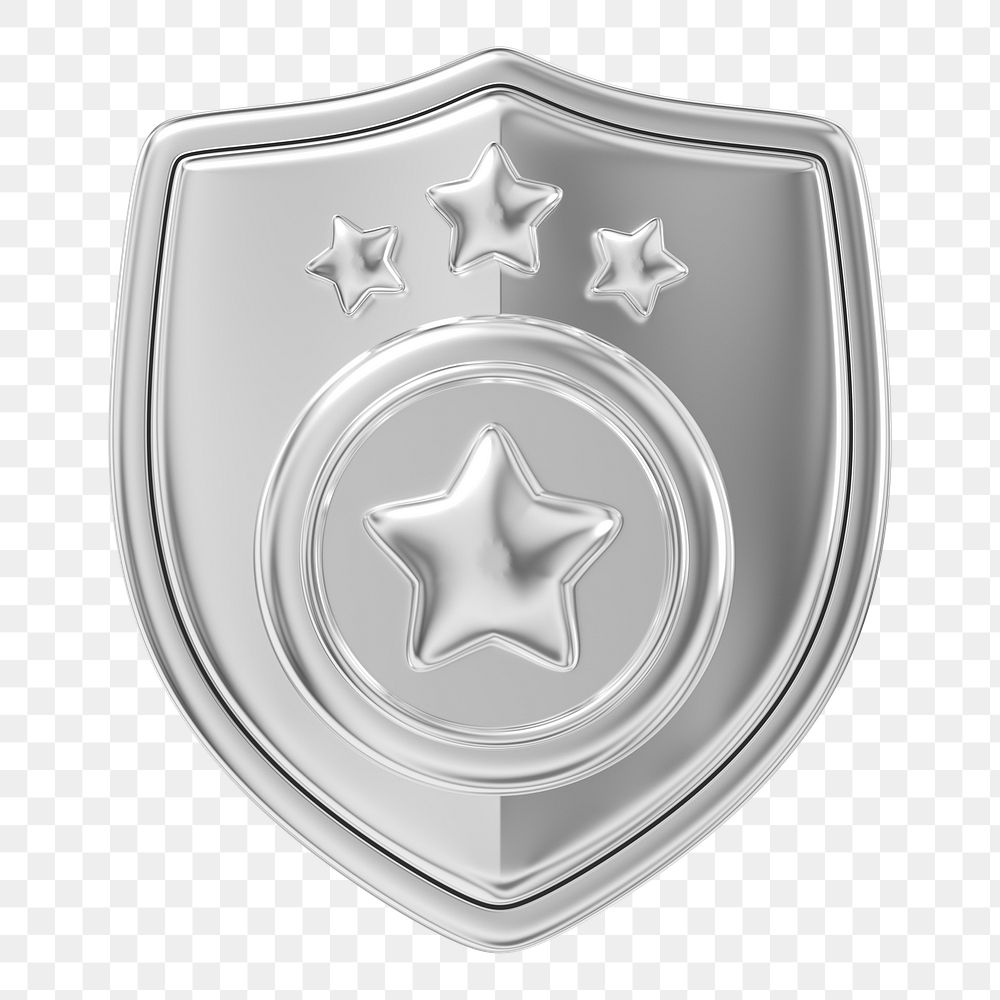 Sliver police badge png 3D element, transparent background