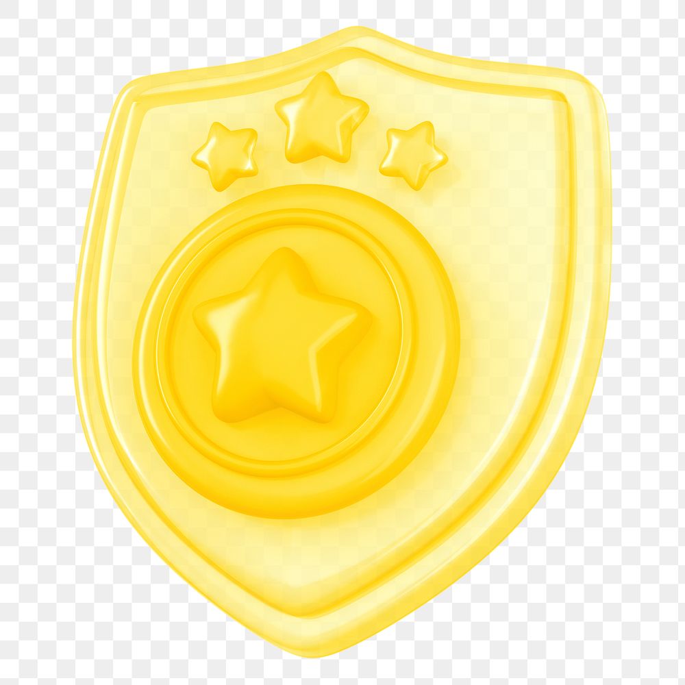 Yellow police badge png 3D element, transparent background