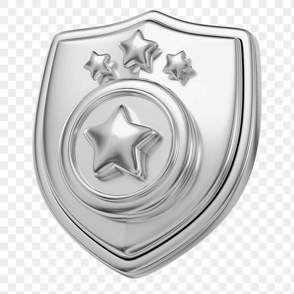 Silver police badge png 3D element, transparent background