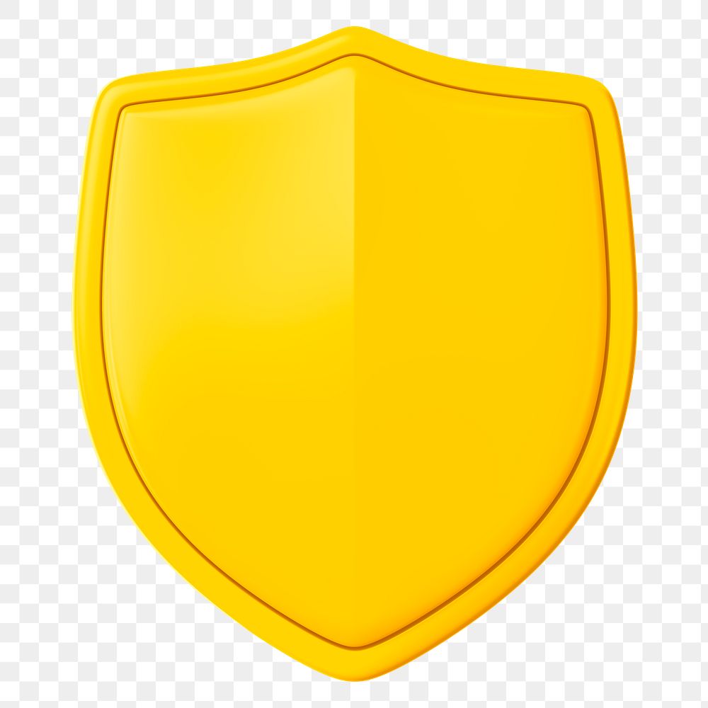 Yellow shield png 3D element, transparent background
