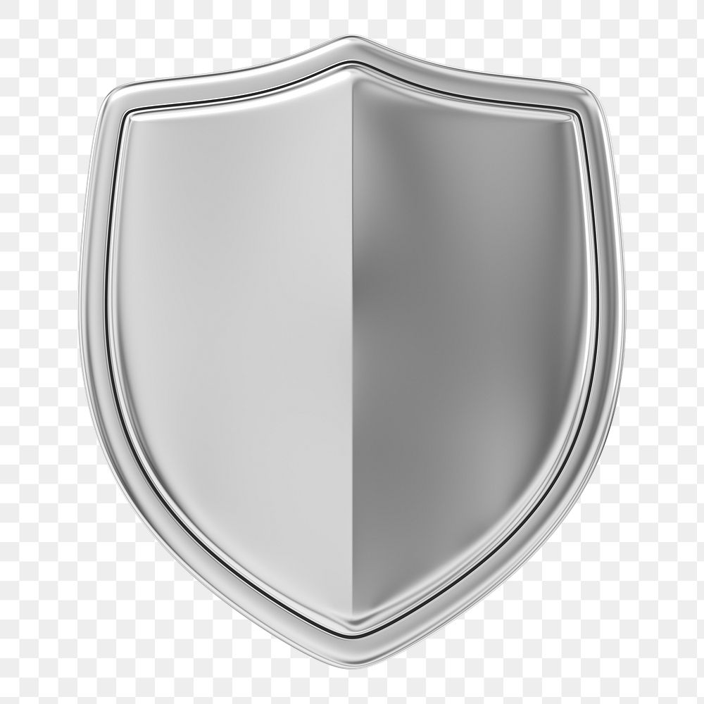Silver shield png 3D element, transparent background