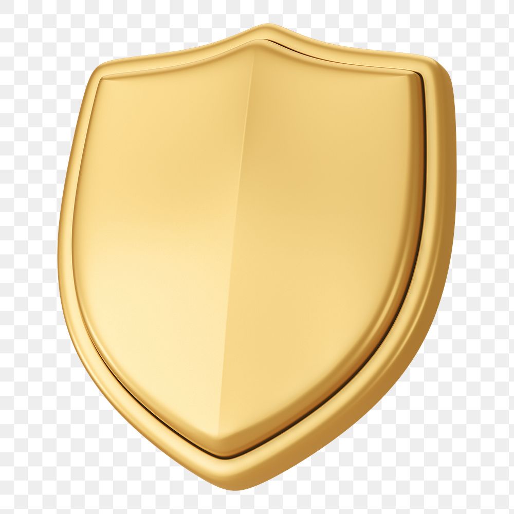 Golden shield png 3D element, transparent background