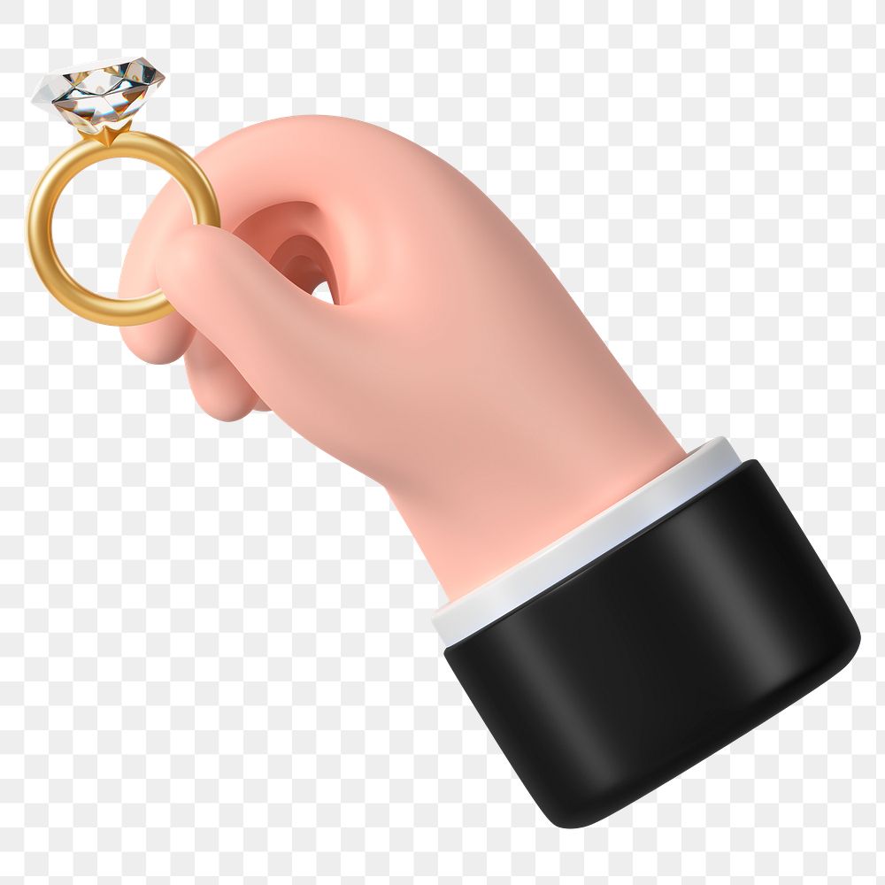 Hand png holding diamond ring, 3D wedding remix, transparent background
