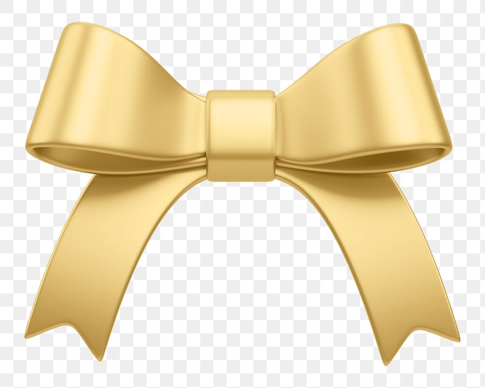 Gold ribbon bow png 3D element, transparent background