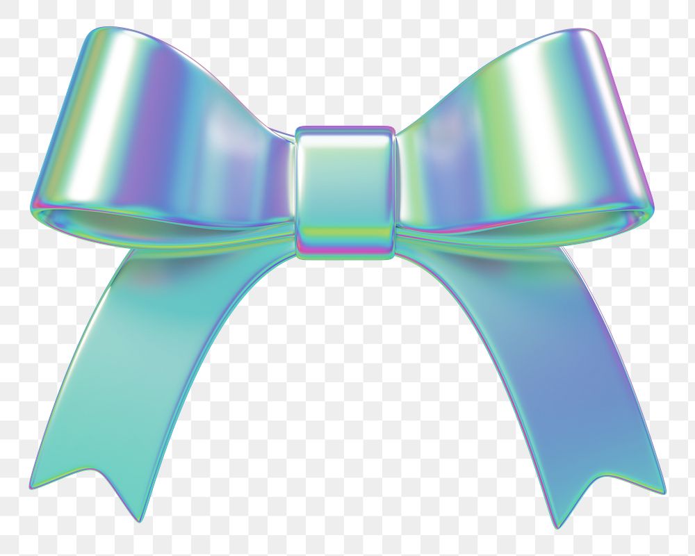 Holographic ribbon bow png 3D element, transparent background