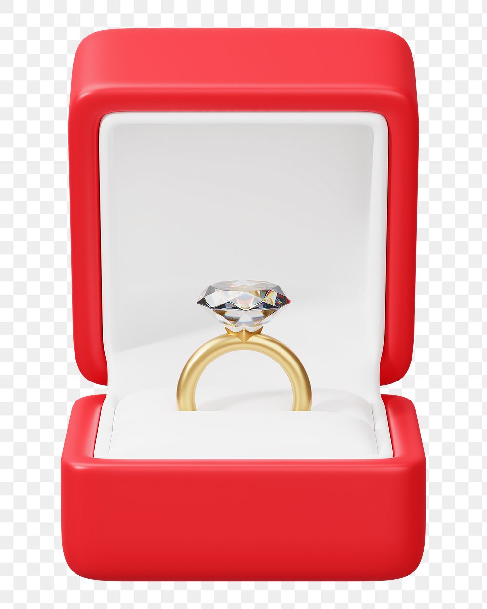 Red  engagement ring box png 3D illustration, transparent background